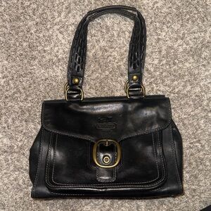 COACH Vintage Bleecker Tattersall Buckle Flap Black Leather Women's Satchel Bag